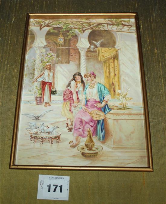 French porcelain plaque painted with an Orientalist scene